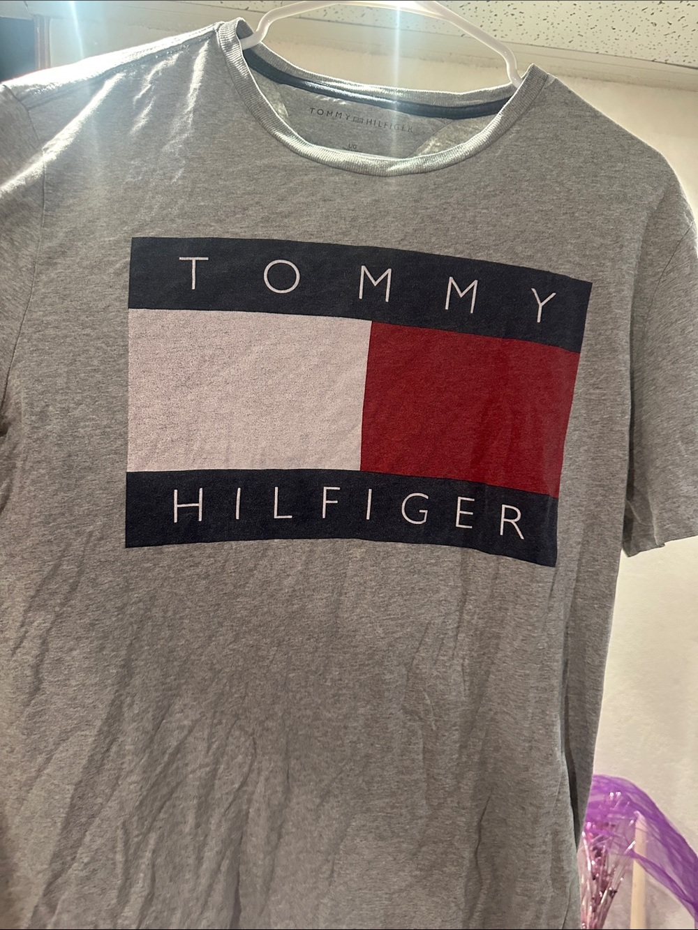 Tommy Hilfiger Gray Tee with Navy, White & Red Logo
